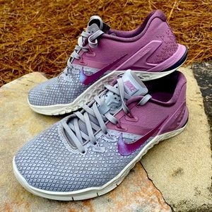 Nike Metcon 4, women’s size 6.5, grey and purple CrossFit shoe